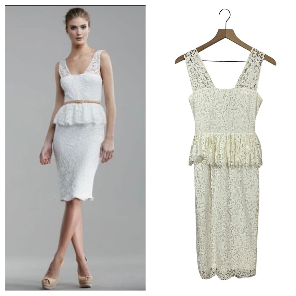 Robert Rodriguez Peplum Lace Dress - Ivory - 0